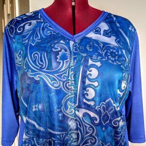 Capistrano Royal Blue Print Lined Mesh Tunic
